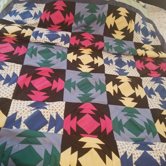 Vtg Handmade Ethnic Applique Patch Work Quilt Rill - Picture 4 of 5